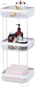 img 1 attached to 🛁 mDesign 3-Tier Vertical Bathroom Shelving Unit - Decorative Metal Rack with 3 Baskets for Bath Towels, Hand Soap, Toiletries - White