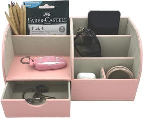 img 2 attached to UnionBasic Multifunctional PU Leather Office Desk Organizer Business Card/Pen/Pencil/Mobile Phone/Stationery Holder Storage Box (Candy Pink)