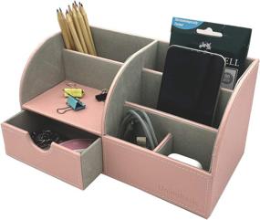 img 3 attached to UnionBasic Multifunctional PU Leather Office Desk Organizer Business Card/Pen/Pencil/Mobile Phone/Stationery Holder Storage Box (Candy Pink)