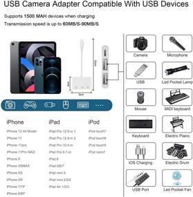 img 3 attached to 🔌 3-in-1 Dual USB Camera Adapter with Fast Charging Data Sync - Compatible with i-Phone, Card Reader, MIDI Keyboard, Ethernet Adapter, Hubs & Mouse