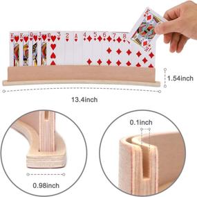 img 1 attached to 🃏 Exqline Wood Curved Playing Card Holder Racks Tray Set of 4 - Ideal for Kids, Seniors, and Adults! 13.4inch Size with Stable Widen Base for Bridge, Canasta, Foot and Hand