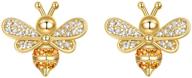 🐝 elequeen 925 sterling silver cz gold tone bumblebee stud earrings: chic jewelry for women & girls logo