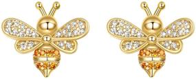 img 4 attached to 🐝 EleQueen 925 Sterling Silver CZ Gold Tone Bumblebee Stud Earrings: Chic Jewelry for Women & Girls