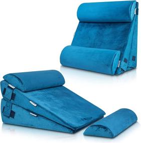 img 4 attached to 🛏️ Lunix LX8 Orthopedic Bed Wedge Pillow Set: 4pcs Adjustable Memory Foam for Post Surgery Pain Relief. Effective Sleeping and Sitting Pillow for Acid Reflux, GERD, Back, Neck, Leg Comfort. (Blue)