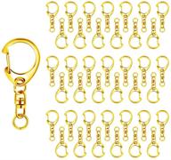 roctee 50 piece gold key ring with chain: diy crafts key ring hardware set with d snap hook, split metal keychain parts, open jump ring, and connector logo