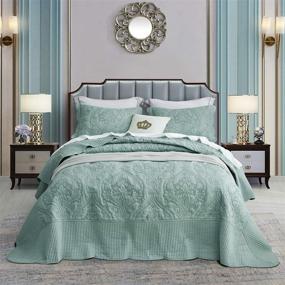 img 4 attached to 🌸 CHIXIN Aqua Oversized Bedspread Coverlet Set - King Size Lightweight Thin Comforter Cover - Reversible 4 Piece Bedspread Set for All Seasons - Attractive Embossed Floral Solid Pattern Bedding