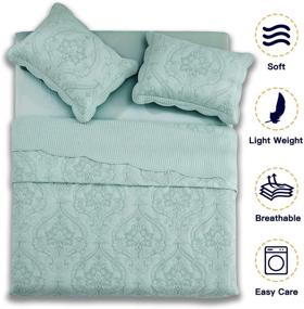 img 2 attached to 🌸 CHIXIN Aqua Oversized Bedspread Coverlet Set - King Size Lightweight Thin Comforter Cover - Reversible 4 Piece Bedspread Set for All Seasons - Attractive Embossed Floral Solid Pattern Bedding