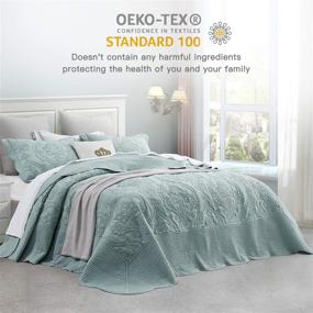 img 3 attached to 🌸 CHIXIN Aqua Oversized Bedspread Coverlet Set - King Size Lightweight Thin Comforter Cover - Reversible 4 Piece Bedspread Set for All Seasons - Attractive Embossed Floral Solid Pattern Bedding