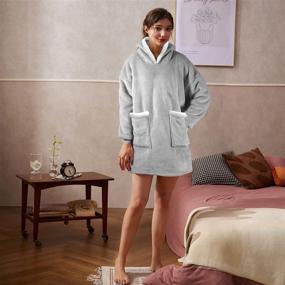 img 3 attached to 🧥 Oversized Blanket Hoodie - FOOING Gift for Women and Men, Wearable Sherpa Fleece Sweatshirt Blanket with Sleeves, Warm Soft Sweater Jacket, Giant Pockets, Gray - Adult Teen