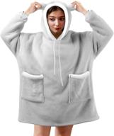 🧥 oversized blanket hoodie - fooing gift for women and men, wearable sherpa fleece sweatshirt blanket with sleeves, warm soft sweater jacket, giant pockets, gray - adult teen logo