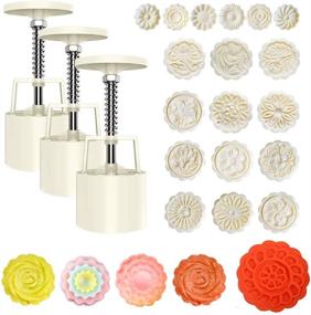 img 4 attached to 21-Piece Mooncake Bath Bomb Press and Mold Kit with 3-Piece Press and 18 Stamps for Soap Making