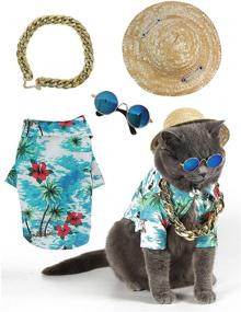 img 4 attached to 🐶 Dog Costume Set: Impoosy 4PCS Pet Hawaiian Shirt, Puppy Sunglasses, Funny Cat Straw Hat, and Small Dog Gold Chain Collar for Summer Styling