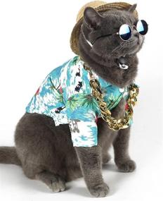 img 3 attached to 🐶 Dog Costume Set: Impoosy 4PCS Pet Hawaiian Shirt, Puppy Sunglasses, Funny Cat Straw Hat, and Small Dog Gold Chain Collar for Summer Styling