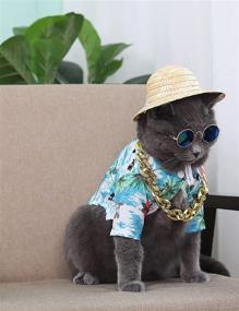 img 1 attached to 🐶 Dog Costume Set: Impoosy 4PCS Pet Hawaiian Shirt, Puppy Sunglasses, Funny Cat Straw Hat, and Small Dog Gold Chain Collar for Summer Styling