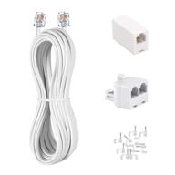 📞 15ft phone cord with rj11 plug: landline telephone cable + rj11 splitter & cable clips (white) logo