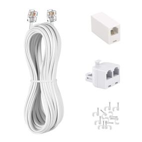 img 4 attached to 📞 15FT Phone Cord with RJ11 Plug: Landline Telephone Cable + RJ11 Splitter & Cable Clips (White)