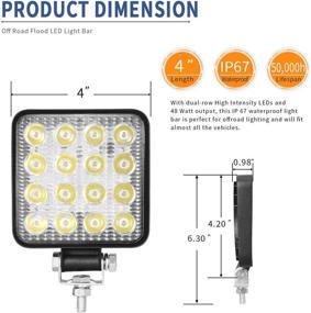 img 2 attached to 🔦 YITAMOTOR Светодиодная лента 2 шт. - 48W 4-дюймовые квадратные светодиодные фары, прожекторная/противотуманная фара для внедорожников, грузовиков, лодок, джипов/квадроциклов - Гарантия 2 года