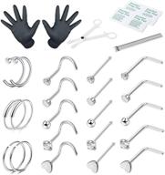 💉 professional body piercing kit: drperfect 21pcs nose piercing set with stainless steel nose ring hoop ear studs for cartilage, tragus, and helix piercings - 20g quality assurance included logo