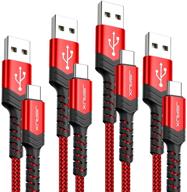 🔌jsaux usb type c кабель 4 шт. - 1 фут, 3.3 фута, 6.6 фута, 10 футов - быстрая зарядка usb-c на usb a, шнур из плетеного нейлона для samsung galaxy s10 s9 s8 plus, note 10 9 8, moto z, lg v20 g6 g5, nintendo switch и других устройств (красный) логотип