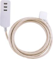 cordinate 37922 designer 3-usb charging extension cord with surge protection, brown braided fabric cord, 10 ft, low-profile plug, 3.4a usb charging ports for rapid charging efficiency logo