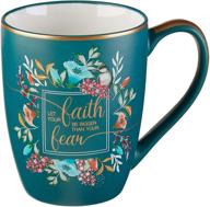 12 oz ceramic coffee mug with gold trim and calligraphy - floral faith mug for women and men logo