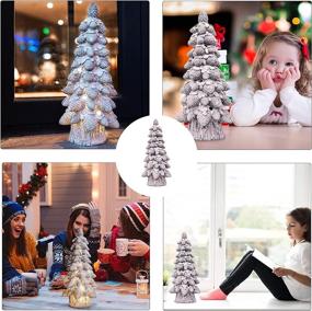 img 1 attached to 🎄 Vidduo 14" Christmas Tree Statue Ornaments with LED Lights and Snow - Festive Christmas Decor for Tabletop, Desk, Indoor & Garden Patio Lawn