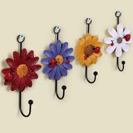 🌼 vintage art flower daisy iron hook for hanging coat hat key towel - decorative wall mounted hanger (4 pack) - ideal for home livingroom door decoration логотип