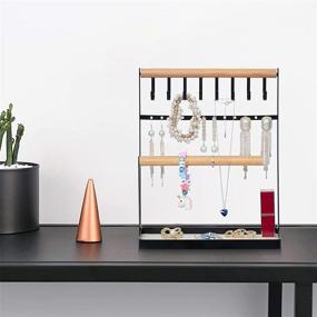 img 1 attached to 📿 TESENAI Necklace Holder Stand Jewelry Holder with 8 Hooks, 12 Earrings Holes, and 4-Tier Wooden Jewelry Tower for Necklaces, Bracelets, Rings, and Watches