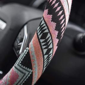 img 1 attached to 🌸 Valleycomfy Boho Pink Steering Wheel Cover: Feminine Cloth Design for Universal 15 inch Wheels
