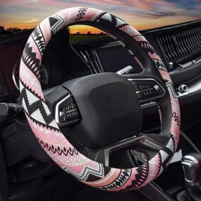 img 4 attached to 🌸 Valleycomfy Boho Pink Steering Wheel Cover: Feminine Cloth Design for Universal 15 inch Wheels