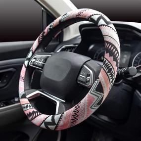 img 2 attached to 🌸 Valleycomfy Boho Pink Steering Wheel Cover: Feminine Cloth Design for Universal 15 inch Wheels