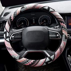 img 3 attached to 🌸 Valleycomfy Boho Pink Steering Wheel Cover: Feminine Cloth Design for Universal 15 inch Wheels