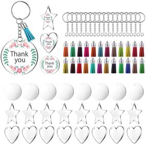 img 4 attached to 🔑 72-Piece Acrylic Transparent Discs Set, Assorted Clear Keychain Blanks Charms and Tassel Pendants - Easy DIY Crafts Jewelry Making Kit with Keyring Chain