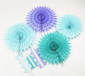 img 1 attached to Girl's Mermaid Birthday Decorations & Baby Shower Décor - Aqua Blue, Teal, & Purple Tissue Paper Fans for Summer, Beach, Tropical & Under The Sea Themed Parties