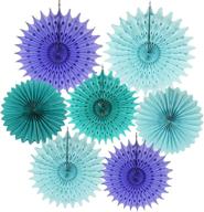 girl's mermaid birthday decorations & baby shower décor - aqua blue, teal, & purple tissue paper fans for summer, beach, tropical & under the sea themed parties логотип