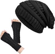 🧣 loritta womens beanie hats & fingerless gloves set - winter warmth & style in chunky soft cable knit - perfect gifts logo