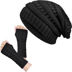 img 4 attached to 🧣 Loritta Womens Beanie Hats & Fingerless Gloves Set - Winter Warmth & Style in Chunky Soft Cable Knit - Perfect Gifts