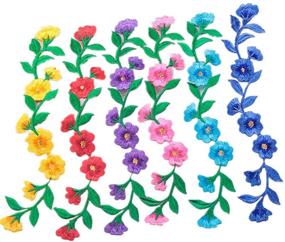 img 2 attached to MSCFTFB Set of 6 Floral Embroidered Iron-On Patches | 9.5 Inch Long | Garment & Shoe Appliques for Jeans, Clothing, Embellishments (Blue)