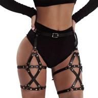 gemily punk waist chain belt: a black leather body chain for 💎 women and girls (2) - perfect party leg harness, garter, and rave body jewelry logo