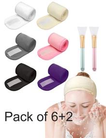 img 4 attached to 🧖 EUICAE Spa Headband Hair Wrap: Non-slip, Stretchable & Washable Hair Towel for Face Wash, Facial Treatment, Sports - Pack of 6 with 2 Mask Brushes (Hot Style Mixed Colors)