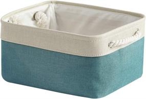 img 4 attached to 📦 Teal Fabric Storage Basket with Handles - Foldable Organizer for Toys, Home, Nursery & Office - 13.7Lx9.8Wx6.6H inch Decorative Basket