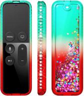 💎 e-began glitter liquid quicksand waterfall sparkle protective case for apple tv siri remote 4k / 4th / 5th gen - diamond bling shockproof cover - green/red logo