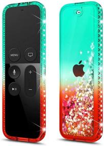 img 3 attached to 💎 E-Began Glitter Liquid Quicksand Waterfall Sparkle Protective Case for Apple TV Siri Remote 4K / 4th / 5th Gen - Diamond Bling Shockproof Cover - Green/Red