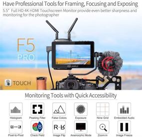 img 4 attached to 📷 FEELWORLD F5 Pro DSLR Camera Field Monitor: 5.5 Inch Touch Screen, 4K HDMI Input/Output, IPS FHD1920x1080, Lightweight Design with Tilt Arm & Sun Shade - External Kit Included