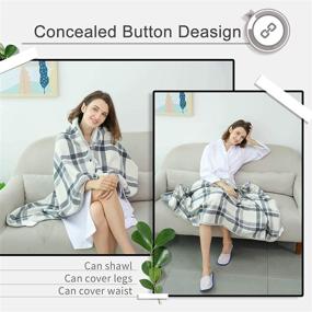 img 1 attached to XING YE CHUAN Fleece Wearable Blanket with Buttons - Comfy Poncho Throw, Plush Sleeveless Blankets for Women Cape Wrap Cover, Lightweight Microfiber Plaid Design (White)