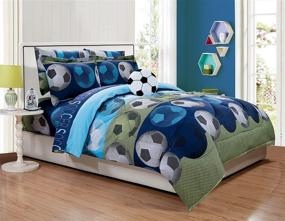 img 1 attached to New Soccer Kids/Teens Comforter Set in Blue, Green, White, and Black - Full Size