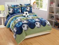 new soccer kids/teens comforter set in blue, green, white, and black - full size logo