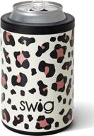 swig life luxy leopard print standard can + bottle cooler: stainless steel, triple insulated can sleeve for 12oz cans or bottles, dishwasher safe logo