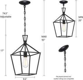 img 3 attached to 🏡 MOTINI 1-Light Black Lantern Pendant Light for Foyer - Farmhouse Small Cage Ceiling Pendant Lighting Fixture for Kitchen Island, Dining Room, or Entryway