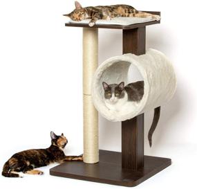 img 4 attached to 🐱 Modern Cat Tree House &amp; Tall Scratching Post (33&#34; Tall) by PetFusion. Stylish and Neutral Platforms with Espresso Finish